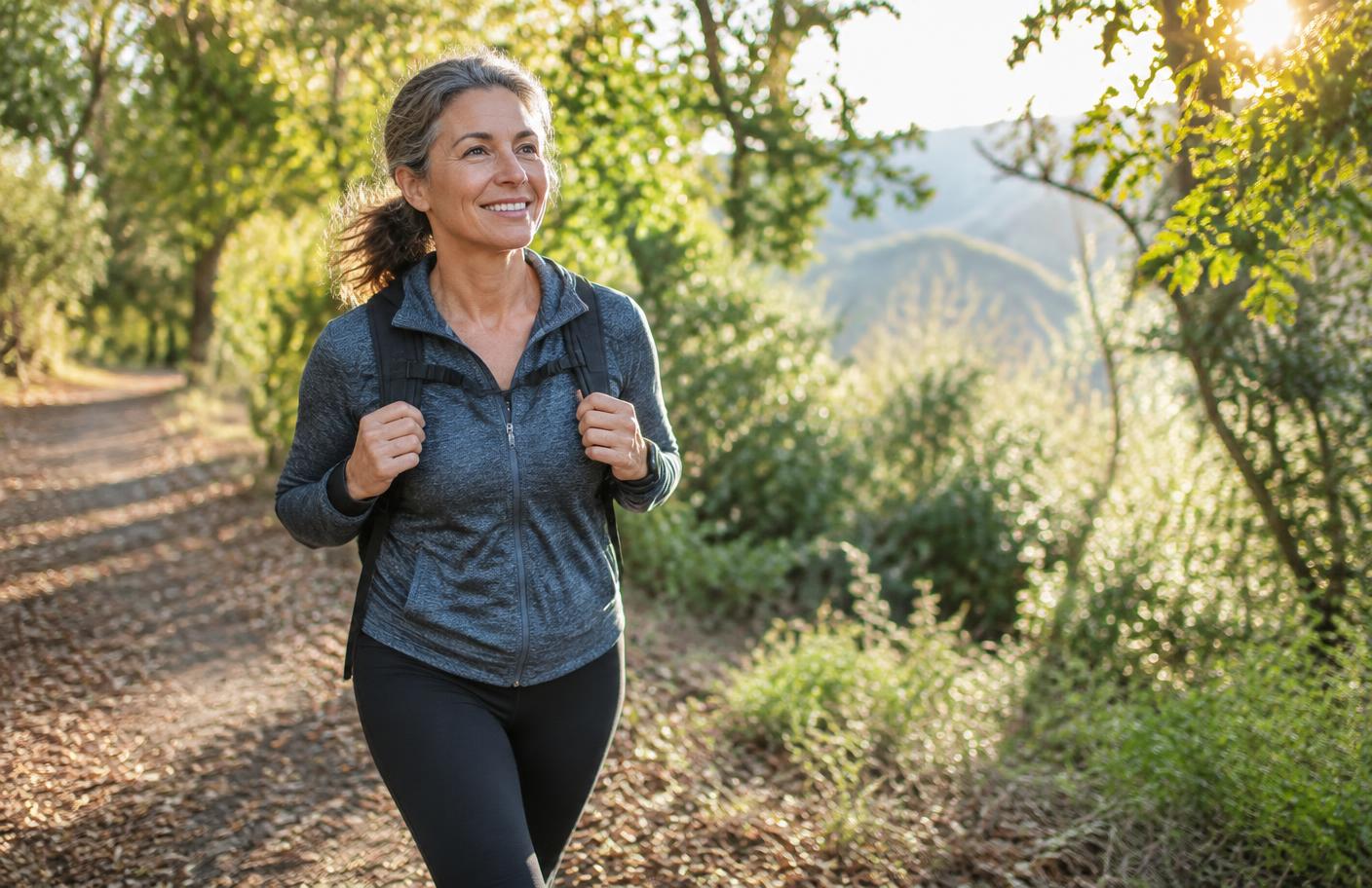 Active mature woman walking outdoors