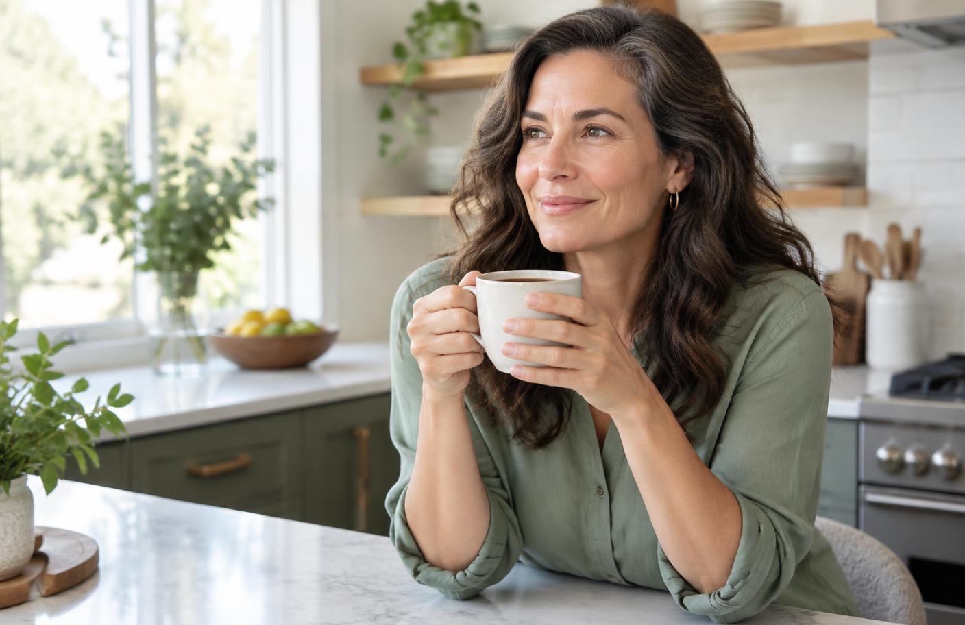 Woman enjoying coffee as part of her morning routine